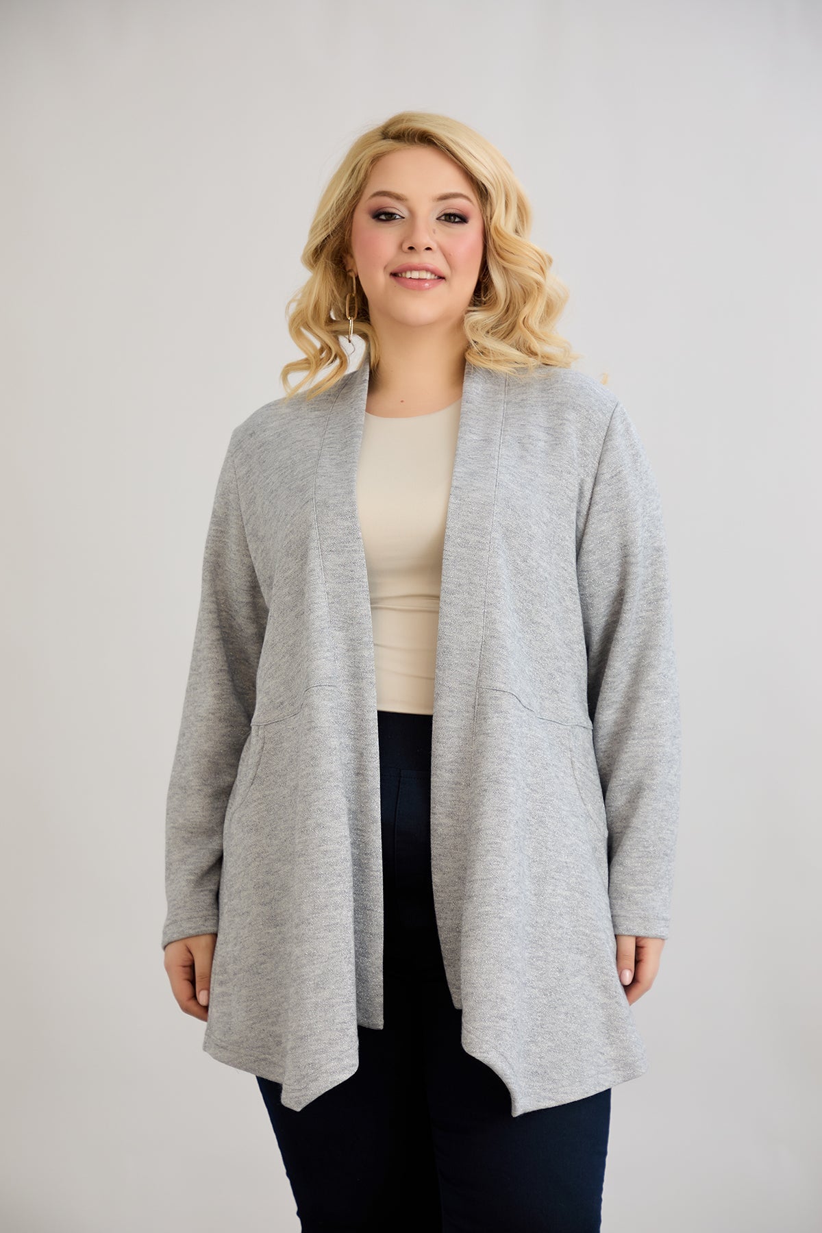 Cardigan marime mare din viscoza lame - gri