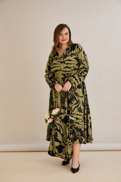 Rochie marime mare din viscoza imprimata cu decolteu in V - 10679
