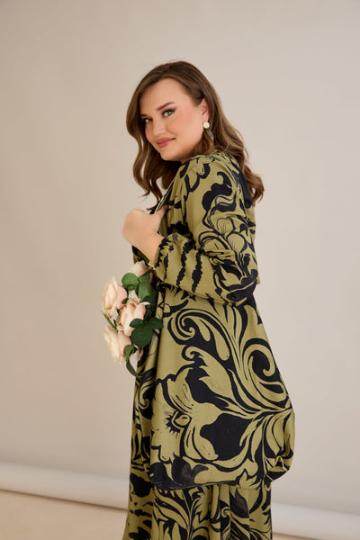 Rochie marime mare din viscoza imprimata cu decolteu in V - 10679