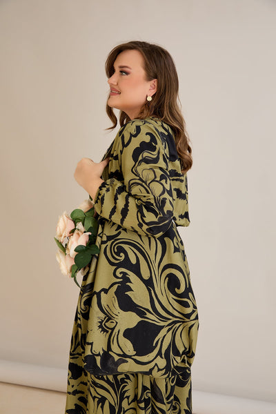 Rochie marime mare din viscoza imprimata cu decolteu in V - 10679