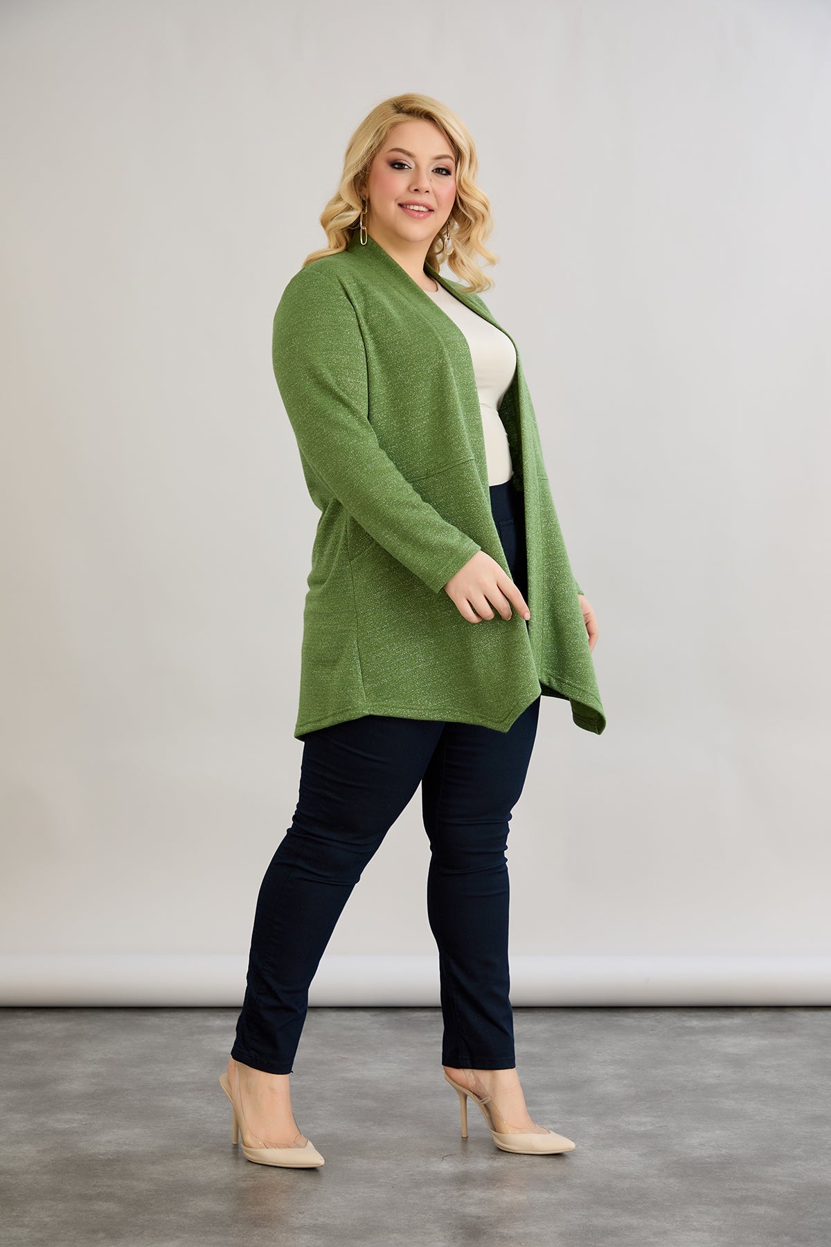 Cardigan marime mare din viscoza lame - verde
