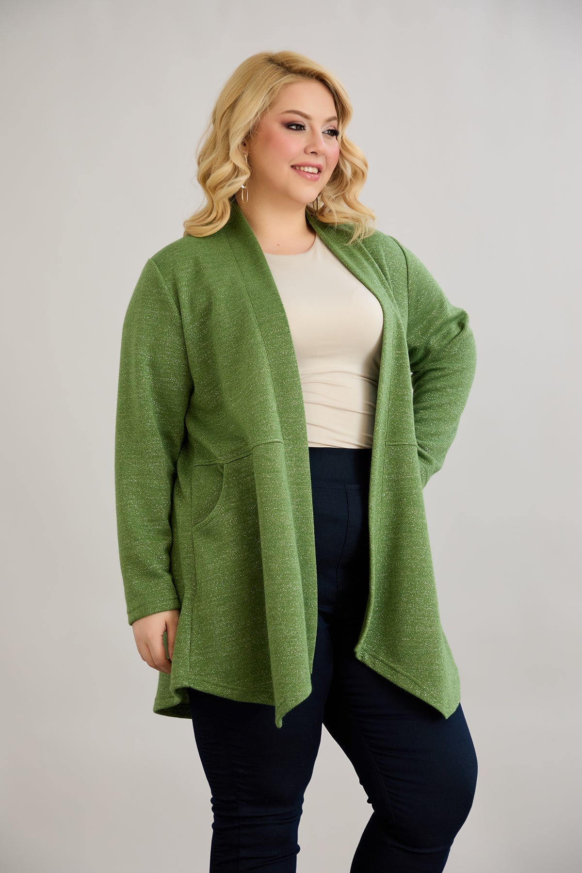 Cardigan marime mare din viscoza lame - verde