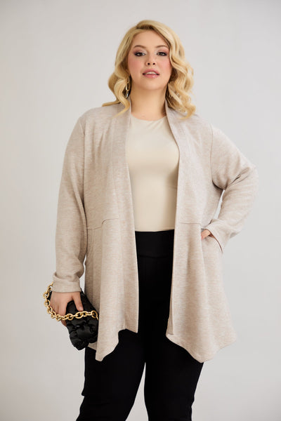 Cardigan marime mare din viscoza lame - bej