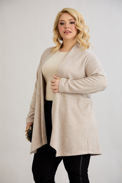 Cardigan marime mare din viscoza lame - bej