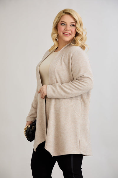 Cardigan marime mare din viscoza lame - bej
