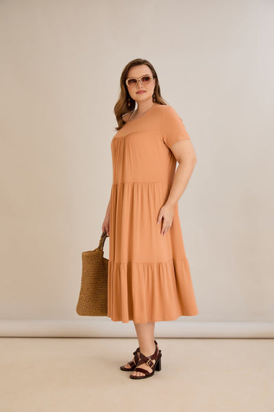 Rochie marime mare din viscoza elastica - piersica - 10118