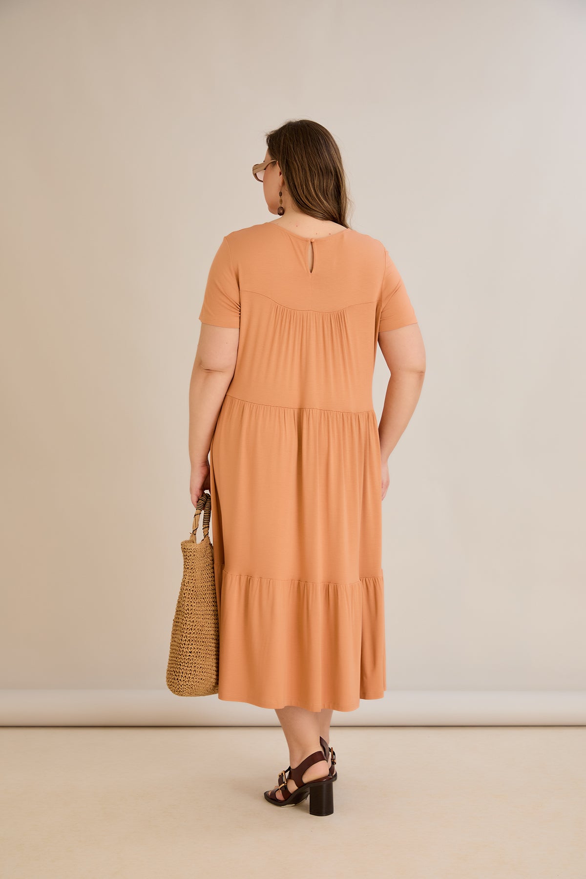 Rochie marime mare din viscoza elastica - piersica - 10118