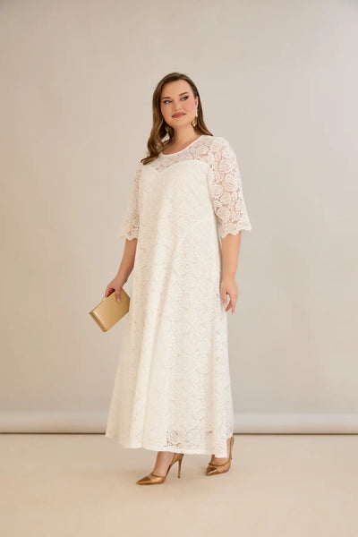 Rochie marime mare de mireasa lunga din dantela linie A