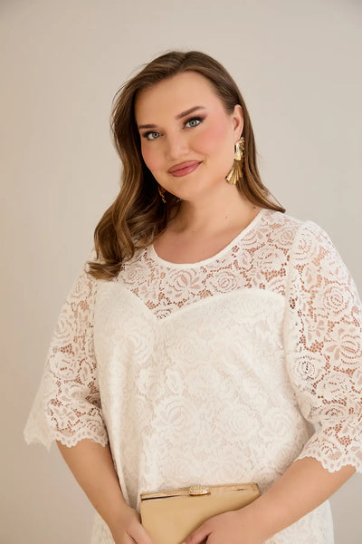 Rochie marime mare de mireasa lunga din dantela linie A