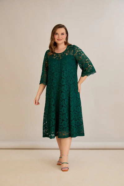 Rochie marime mare din dantela croiala A - verde
