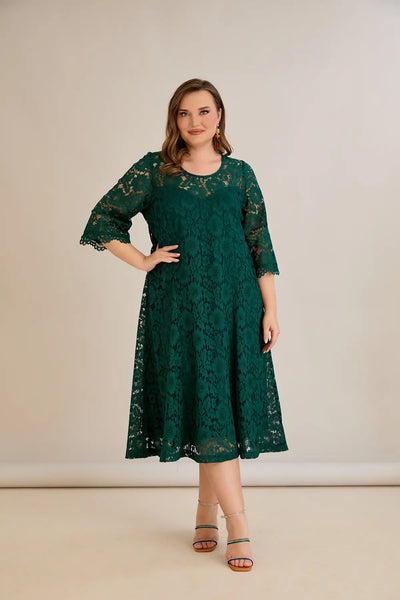 Rochie marime mare din dantela croiala A - verde