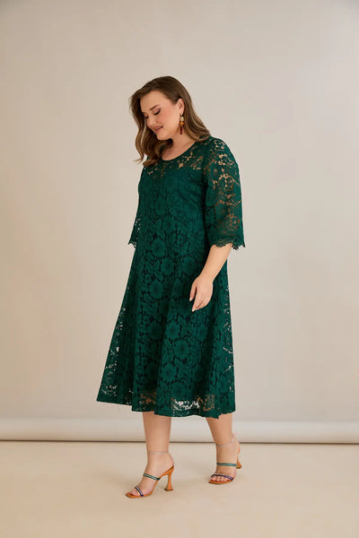 Rochie marime mare din dantela croiala A - verde