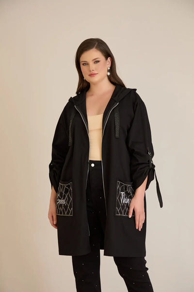 Blazer marime mare din bumbac cu gluga si buzunare Good Things