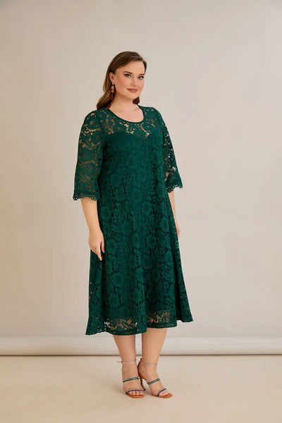 Rochie marime mare din dantela croiala A - verde