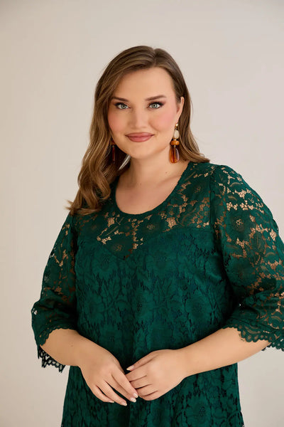 Rochie marime mare din dantela croiala A - verde