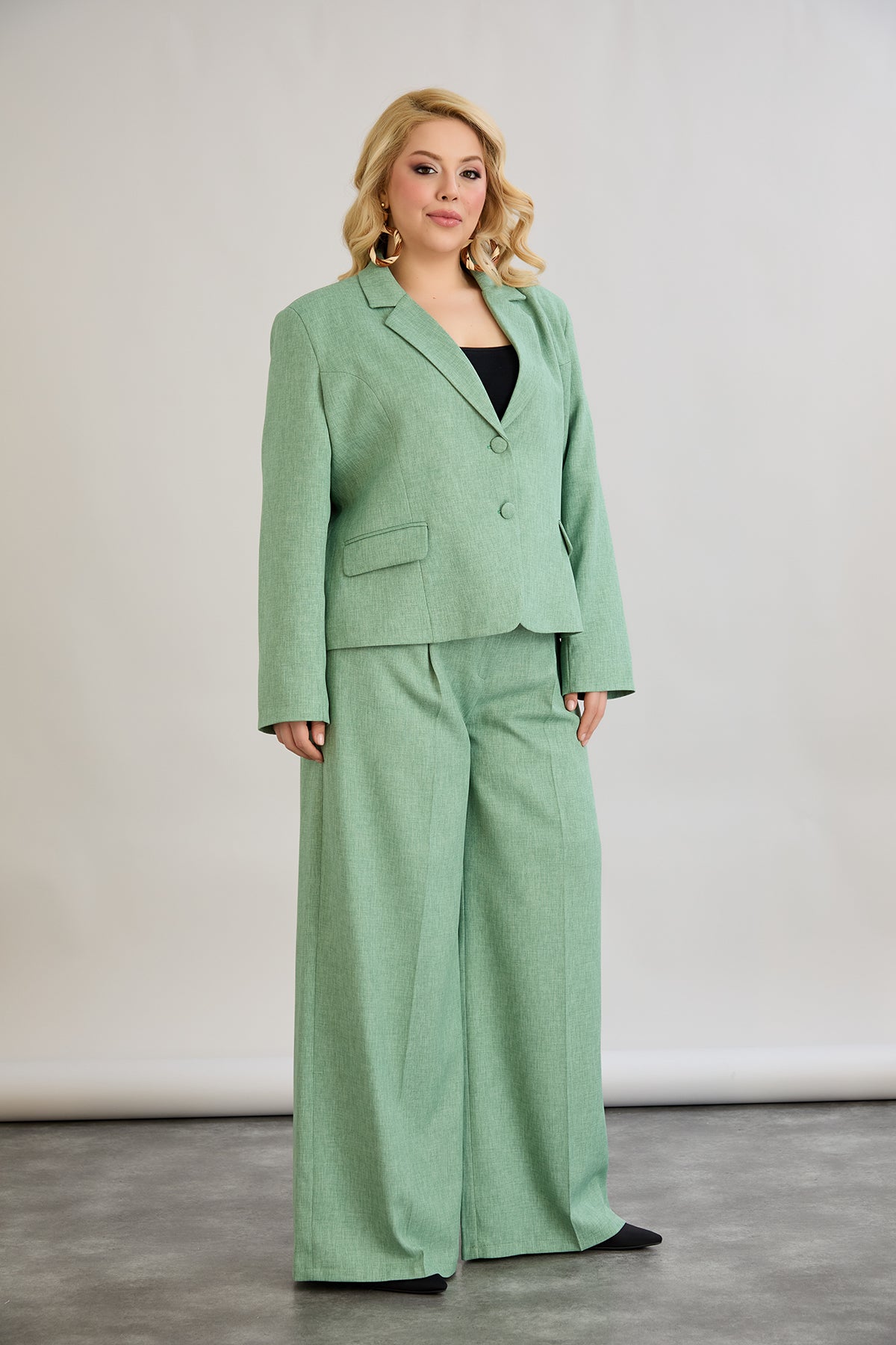 Sacou marime mare modern scurt in-bumbac - verde