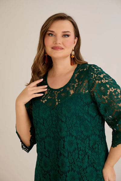 Rochie marime mare din dantela croiala A - verde