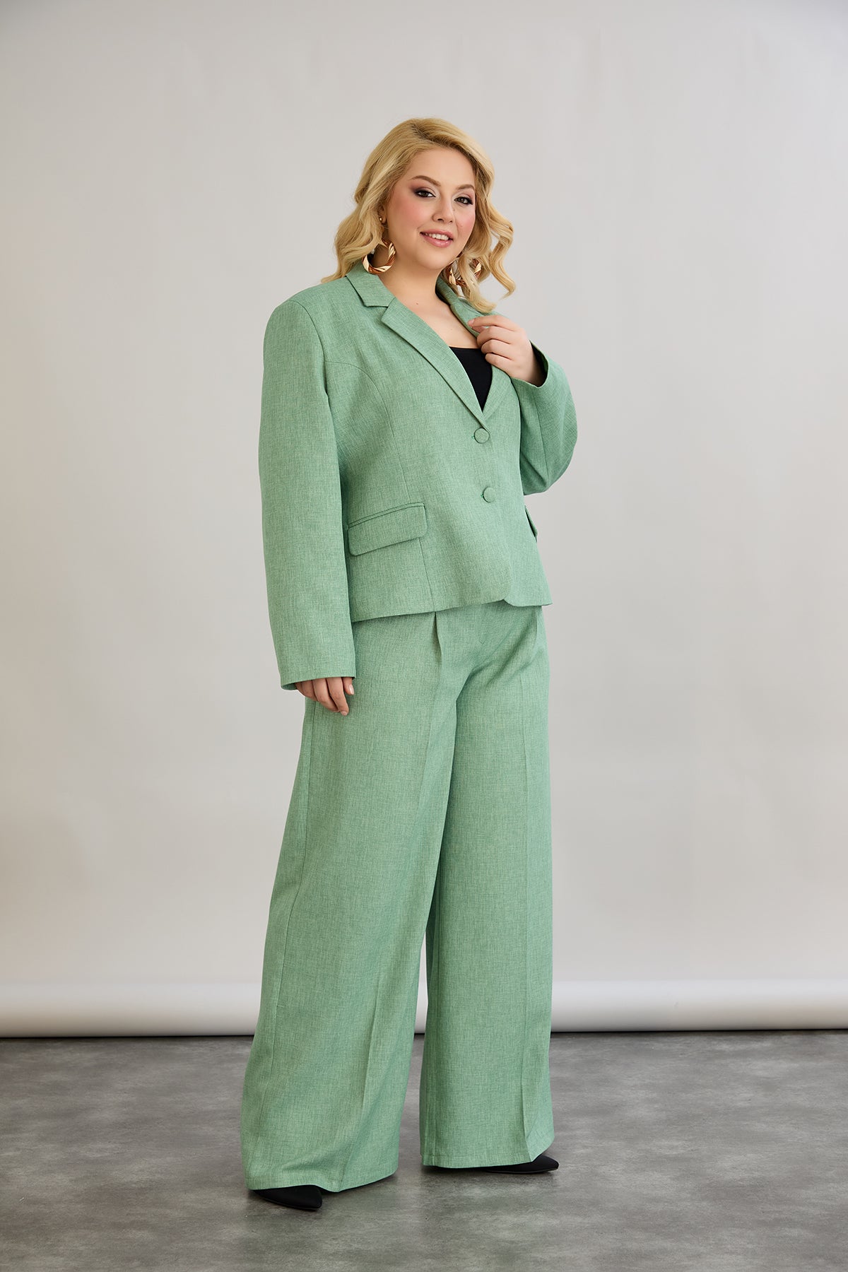 Sacou marime mare modern scurt in-bumbac - verde
