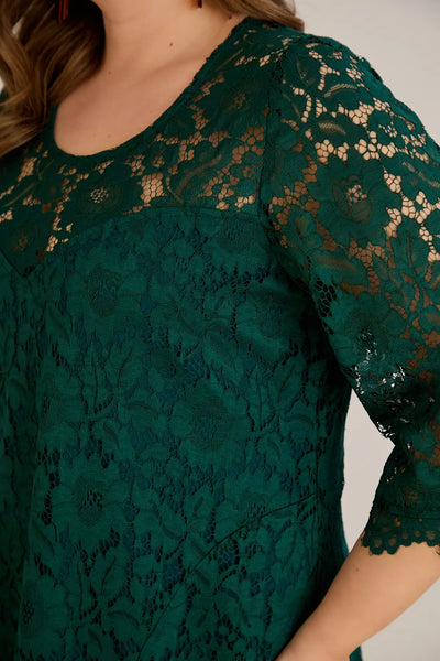 Rochie marime mare din dantela croiala A - verde