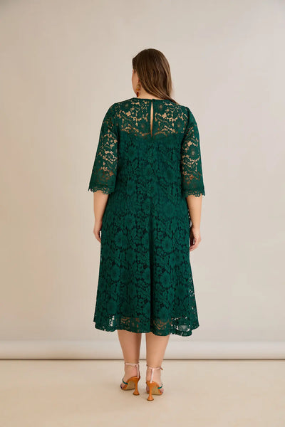 Rochie marime mare din dantela croiala A - verde