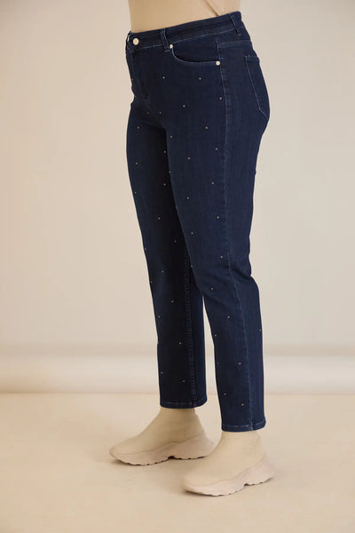 Blugi elastici mărimi mari cu capse – denim