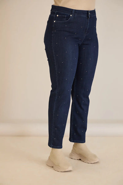 Blugi elastici mărimi mari cu capse – denim