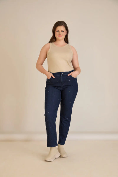 Blugi elastici mărimi mari cu capse – denim
