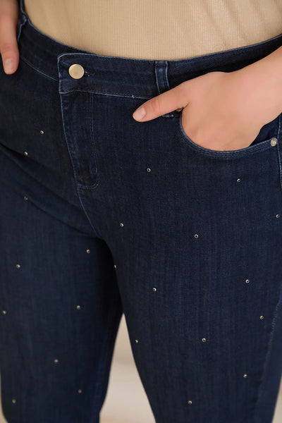 Blugi elastici mărimi mari cu capse – denim