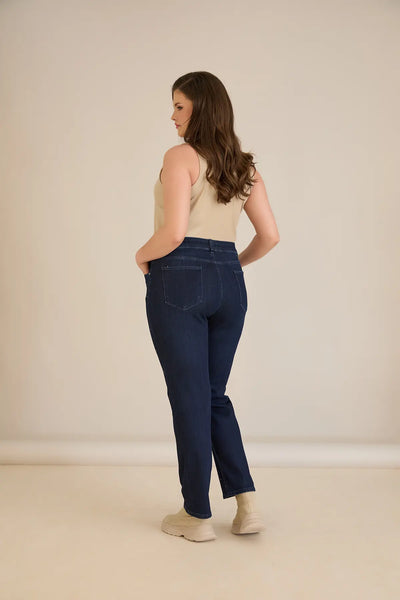 Blugi elastici mărimi mari cu capse – denim