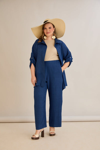 Compleu elegant marime mare cu pietricele delicate - albastru închis