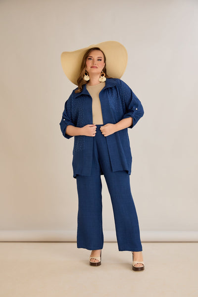 Compleu elegant marime mare cu pietricele delicate - albastru închis