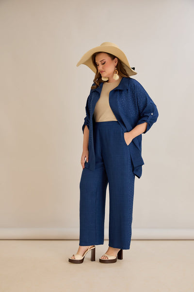 Compleu elegant marime mare cu pietricele delicate - albastru închis