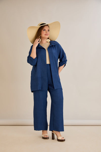 Compleu elegant marime mare cu pietricele delicate - albastru închis