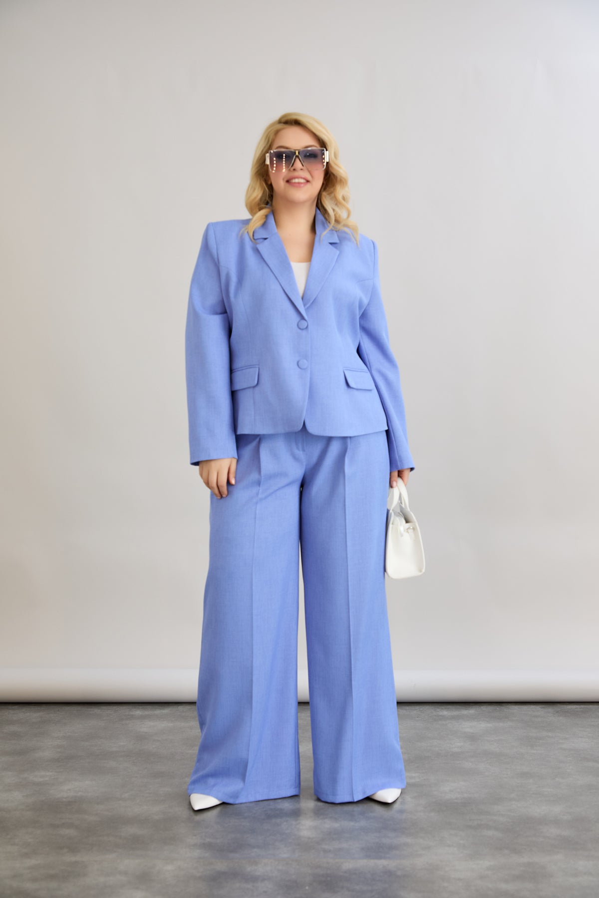 Sacou marime mare modern scurt in-bumbac - albastru