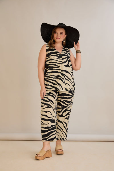 Compleu marime mare de vara din 2 piese pantaloni + maiou - 10752