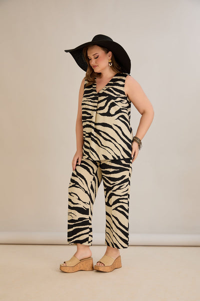 Compleu marime mare de vara din 2 piese pantaloni + maiou - 10752