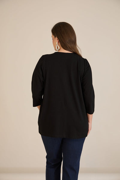 Bluză marime mare cu decolteu atractiv tip colier – negru