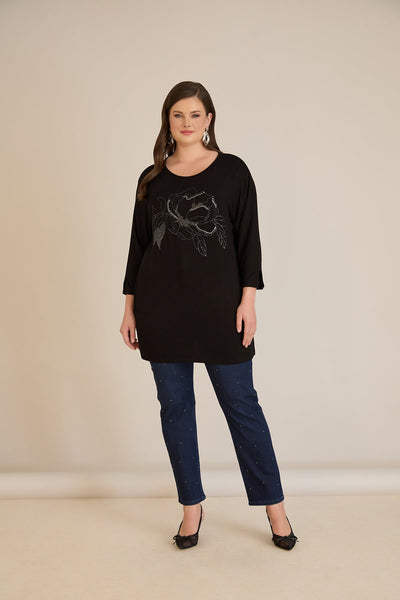 Tunica marime mare din vascoza cu imprimeu floral – negru