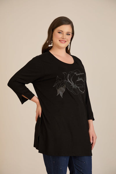 Tunica marime mare din vascoza cu imprimeu floral – negru