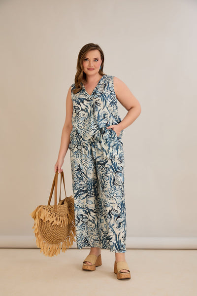 Compleu marime mare de vara din 2 piese pantaloni + maiou - 10752/10672