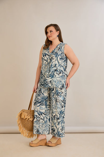Compleu marime mare de vara din 2 piese pantaloni + maiou - 10752/10672