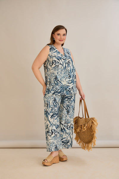 Compleu marime mare de vara din 2 piese pantaloni + maiou - 10752/10672