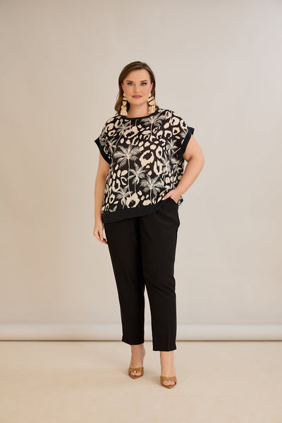 Bluza marime mare din sifon cu desen alb/negru - 10519