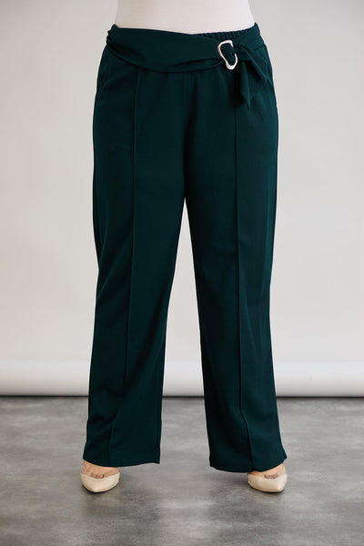 Pantalon marime mare cu cataramă si talie inalta - verde