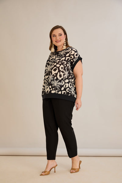 Bluza marime mare din sifon cu desen alb/negru - 10519