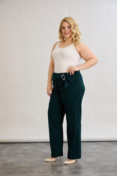 Pantalon marime mare cu cataramă si talie inalta - verde