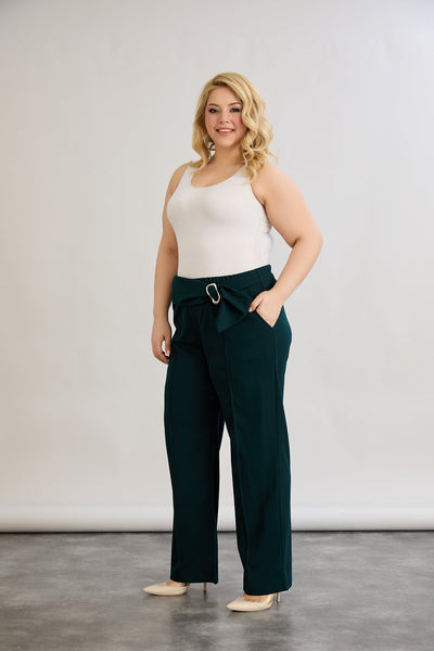 Pantalon marime mare cu cataramă si talie inalta - verde