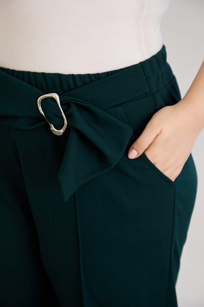 Pantalon marime mare cu cataramă si talie inalta - verde