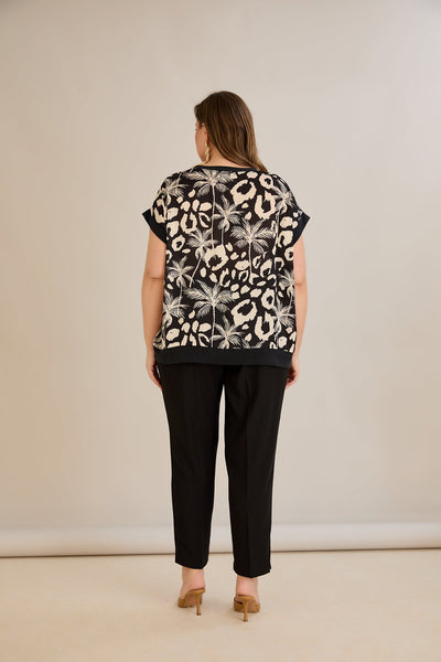 Bluza marime mare din sifon cu desen alb/negru - 10519