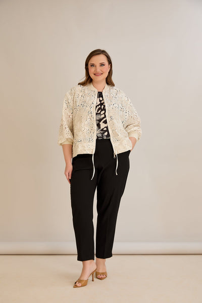 Jacheta marime mare din bumbac cu broderie florala si fermoar - 10713